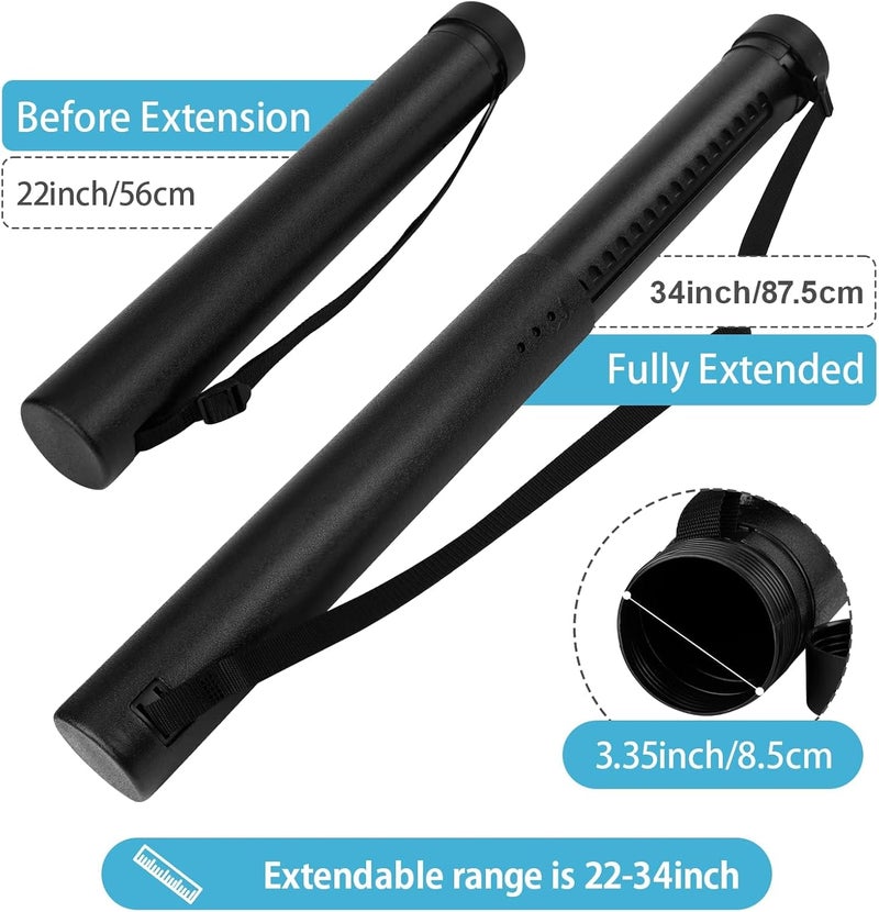 DEWEL Poster Tube Storage,Poster Carrying Case,Blueprint Case Telescoping Art Tube,Extendable Poster Tubes Expand from 22” to 34” with Strap for Artworks, Drafting and Scrolls,Black/Brown 3 Packs - Image 2