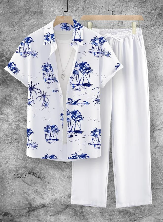 Take Two Take Two Graphic Print Button Up Shirt and Pants Co-Ords