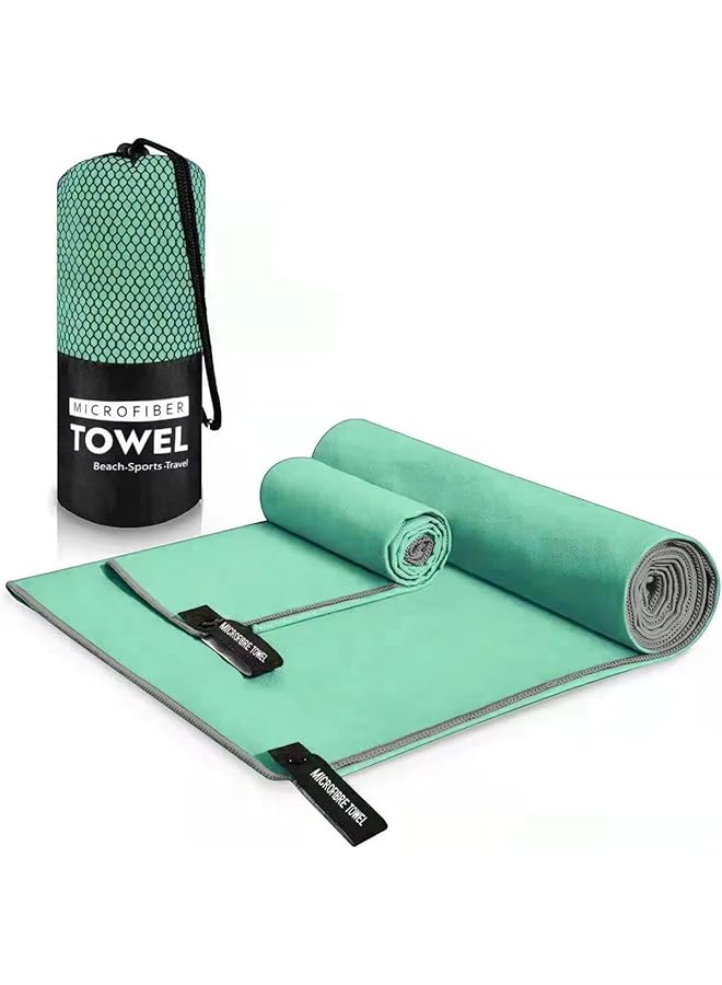 Zaboon Drying Microfiber Towels Set - Ideal For Travel, Beach, Gym & Camping - Light & Compact - 2 Pack (40X80Cm & 76X152Cm) - Mint Green Color - Image 1