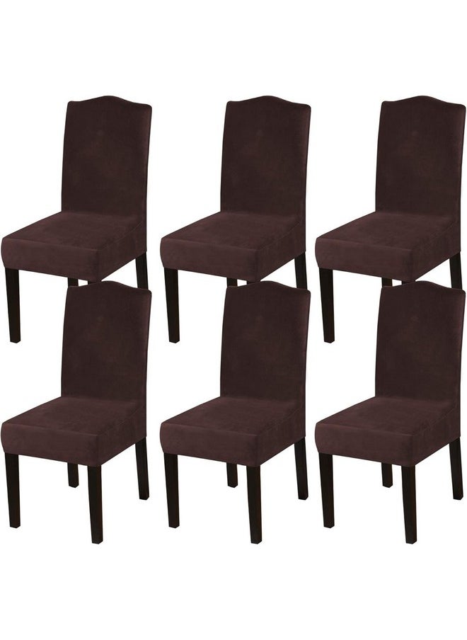 Styleys - Styleys Velvet Dining Chair Covers Stretch Chair Covers for Dining Room Chair Protector Covers Slipcover Chair Covers (Pack of 6, Chocolate, VEMC7) - Image 1