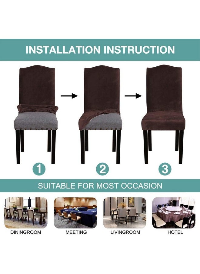 Styleys - Styleys Velvet Dining Chair Covers Stretch Chair Covers for Dining Room Chair Protector Covers Slipcover Chair Covers (Pack of 6, Chocolate, VEMC7) - Image 1