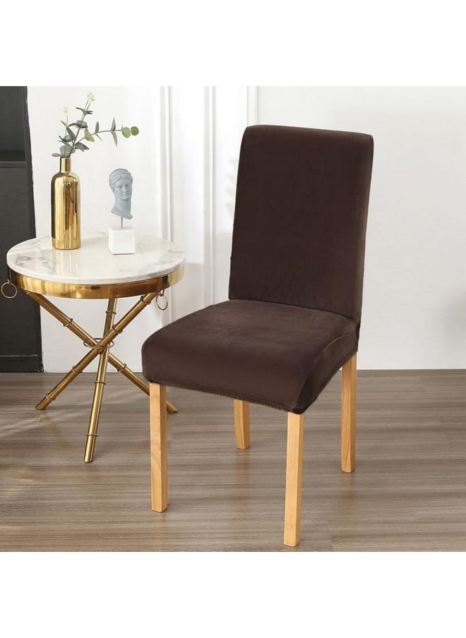 Styleys - Styleys Velvet Dining Chair Covers Stretch Chair Covers for Dining Room Chair Protector Covers Slipcover Chair Covers (Pack of 6, Chocolate, VEMC7) - Image 1