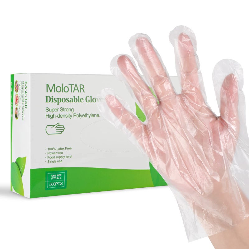 MoloTAR 500 Pieces Plastic Disposable GlovesDisposable Gloves for Cleaning One Size Fits Most