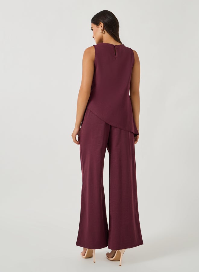 Styli Solid Sleeveless Asymmetric Hem Top and Wide Leg Pants Co-Ords  - Image 4