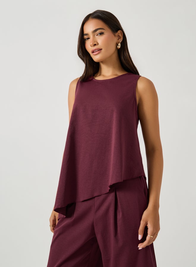 Styli Solid Sleeveless Asymmetric Hem Top and Wide Leg Pants Co-Ords  - Image 2