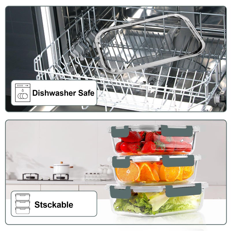VERONES 10 Pack Glass Meal Prep Containers, Airtight Glass Lunch Containers, Stackable Glass Food Storage Containers Set with Lids,Exclusive of BPA,for Microwave, Oven, Freezer & Dishwasher,Grey - Image 5