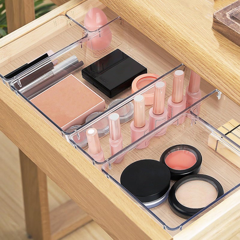 StorMiracle 16 PCS Drawer Organizer Set, 5 Varied Size Bathroom and kitchen Drawer cabinet organizer Trays, Clear Storage Bins for Makeup, Jewelry, Utensils and Gadgets - Image 5