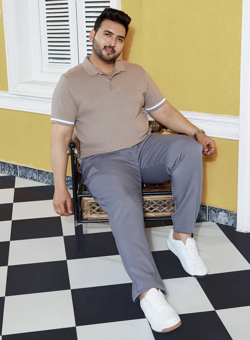 Instafab Plus Instafab Plus Men's Hazelnut Beige Textured Polo T-Shirt For Casual Wear | Polo Neck | Short Regular Sleeves | Half-Button Closure | Plus Size T-Shirt Crafted With Comfort Fit For Everyday Wear