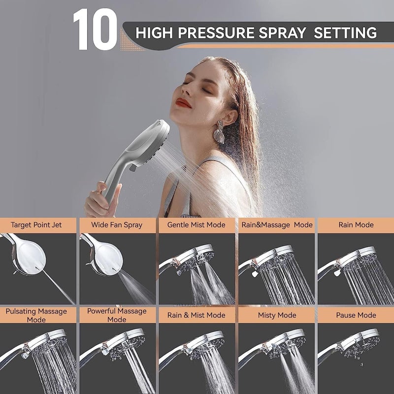 JNILE 15 Stage Filtered Handheld Shower Head with 10 Modes and 60" Hose - Image 2