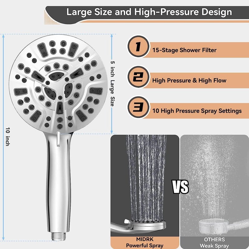 JNILE 15 Stage Filtered Handheld Shower Head with 10 Modes and 60" Hose - Image 5