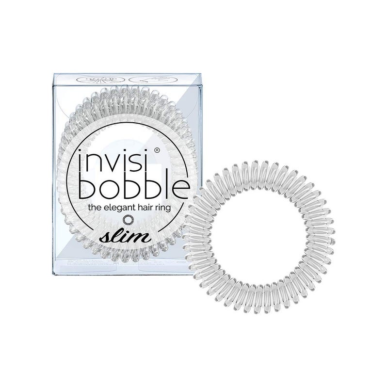 invisibobble SLIM Traceless Spiral Hair Ties  Pack of 3 Crystal Clear  Strong Elastic Grip Coil Hair Accessories for Women  No Kink Non Soaking  Gentle for Girls Teens and Thick Hair