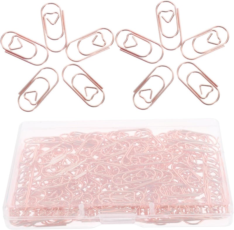 Rose Gold Heart Shaped Paper Clips 150pcs for Organizing Documents Scrapbooking Crafts Office School Home Use - Image 1