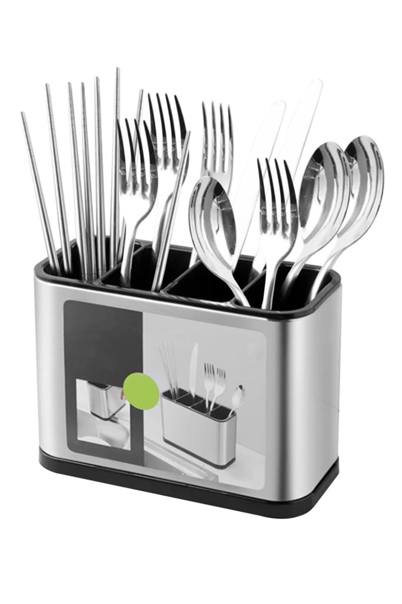 Large capacity stainless steel cutlery holder with divider and weighted base to prevent tipping - Image 1