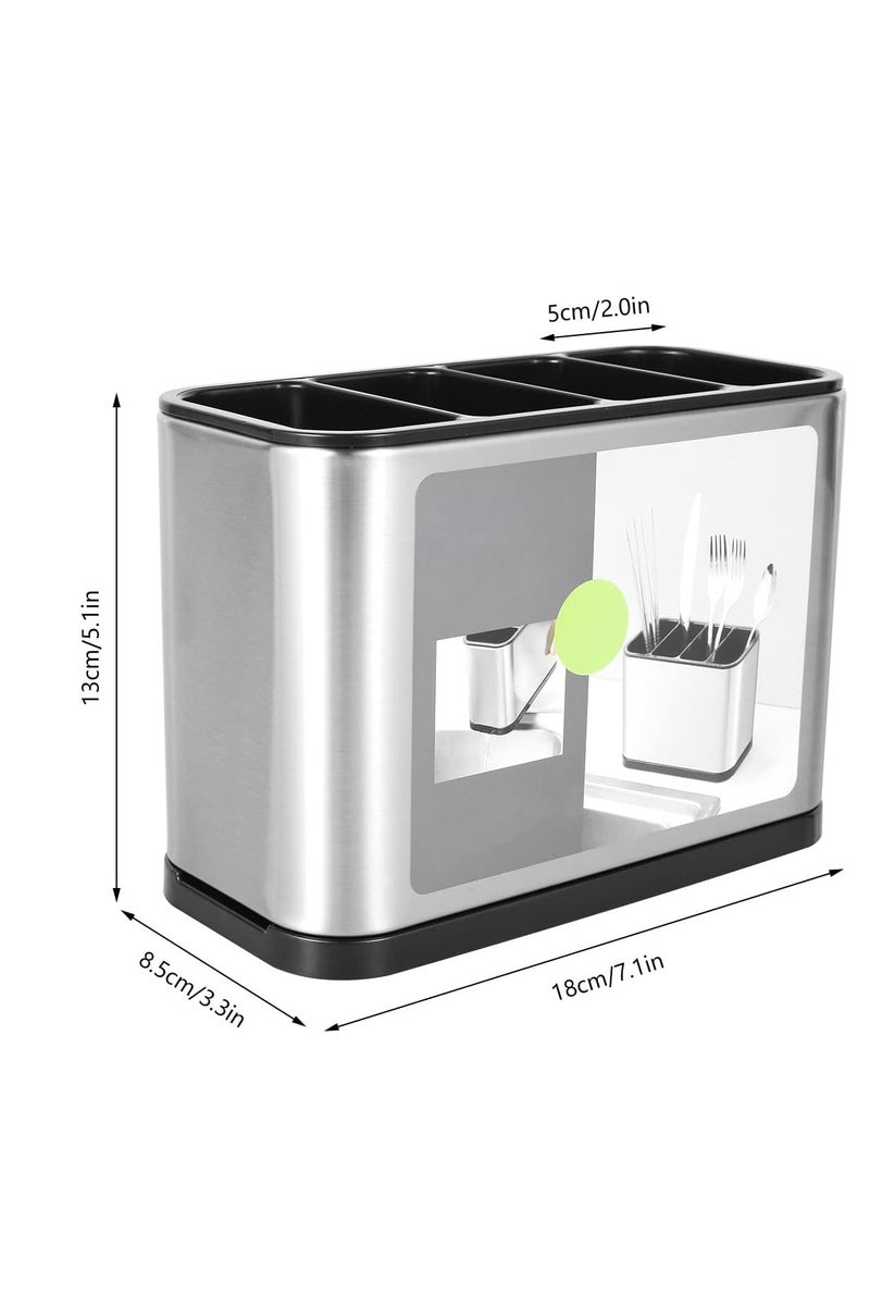 Large capacity stainless steel cutlery holder with divider and weighted base to prevent tipping - Image 2