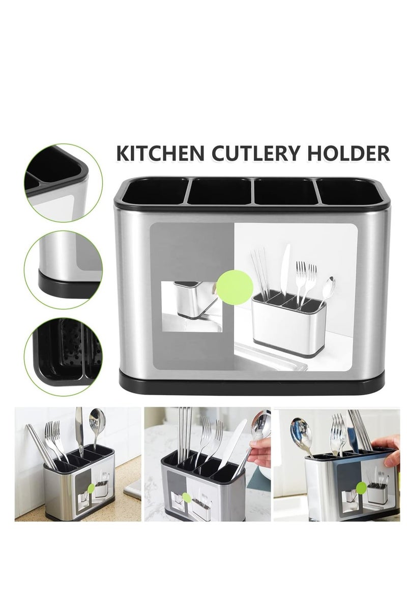 Large capacity stainless steel cutlery holder with divider and weighted base to prevent tipping - Image 3