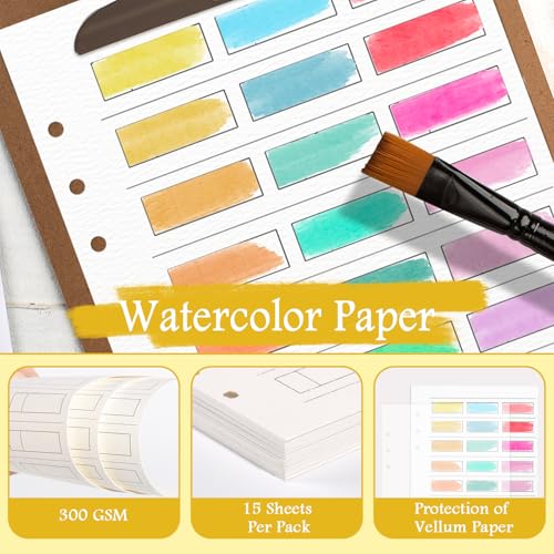 SKLENICE 2 Pack Watercolor Swatch Book for Artists 140Lb 100% Cotton 15 Sheets Acid-Free Travel Size Painters Color Diary Spiral-Bound A5 Watercolor Journal Paper for Oil Pastels with Glassine PVC Cover - Image 4