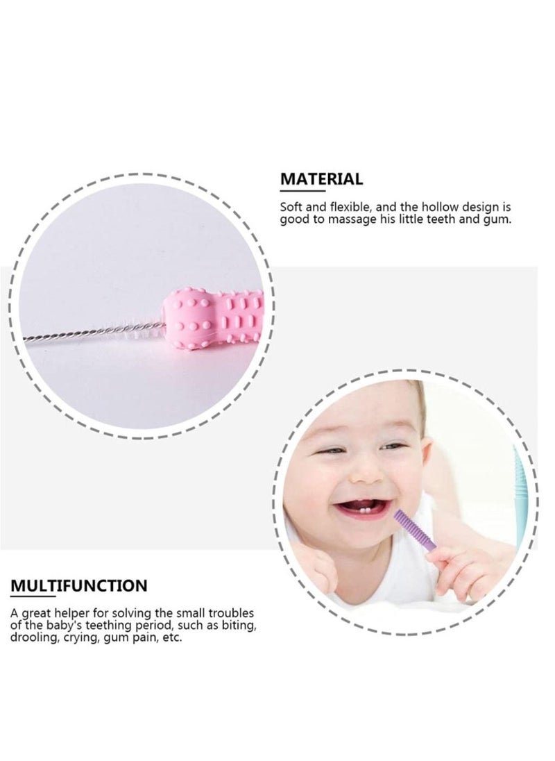 KASTWAVE - 1 Set Hollow Teething Tubes Soft Silicone Baby Soothing Teether Toy Sensory Chew Straw Toy Molar Sticks with Cleaning Brush for Infants Nursing Biting Chewing - Image 1