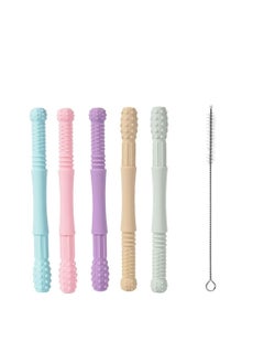 KASTWAVE 1 Set Hollow Teething Tubes Soft Silicone Baby Soothing Teether Toy Sensory Chew Straw Toy Molar Sticks with Cleaning Brush for Infants Nursing Biting Chewing  - Image 4