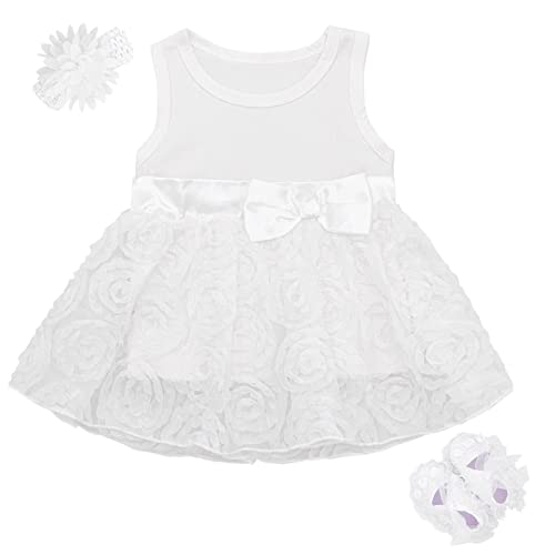 Niyage Baby Girls Clothes Dress Headband Shoes 3 Pcs Set Flowers Party Outfit Floral Dress White 9-12 Months - Image 1
