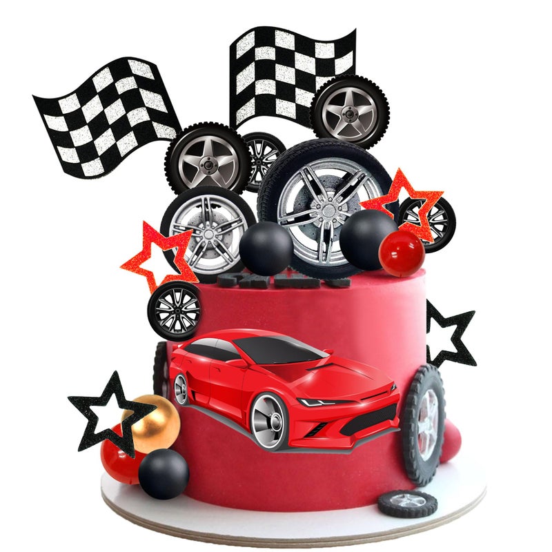 DRWATE 27 PCS Racing Wheel Cake Topper Tyre Cake Decorations for Man Boy Kid Birthday Party Racing Theme Party Race Car Party Favor Supplies (01) - Image 1