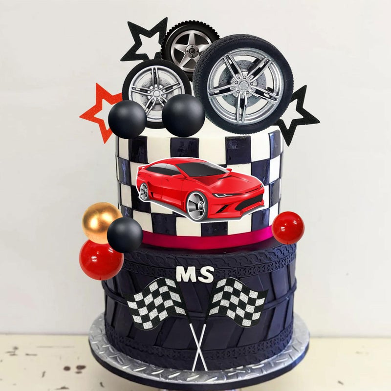 DRWATE 27 PCS Racing Wheel Cake Topper Tyre Cake Decorations for Man Boy Kid Birthday Party Racing Theme Party Race Car Party Favor Supplies (01) - Image 3