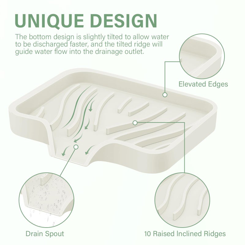 Saisn Silicone Soap Dish With Drain  Saisn Kitchen Soap Tray For Shower 2 Pack Self Draining Soap Dish Soft Bathroom Soap Holder For Kitchen Sink Flexible Portable Soap Saver  Beige - Image 2