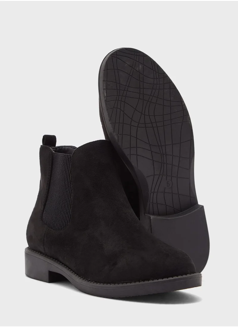ELLA Faux Suede Round Point Ankle Boot