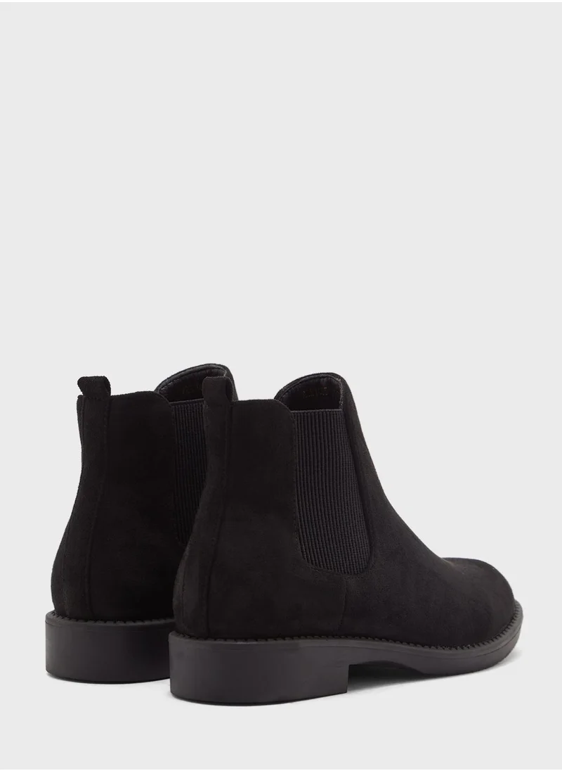 ELLA Faux Suede Round Point Ankle Boot