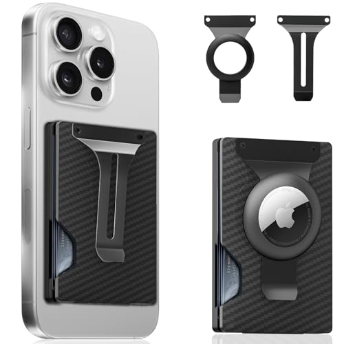 BESSIO Magnetic Phone Wallet Compatible with Apple MagSafe Metal Card Holder with AirTag Holder RFID Blocking Money Clip Mag Safe Wallet for iPhone 16 15 14 13 12 Pro MaxProPlusMini Carbon Fiber - Image 1