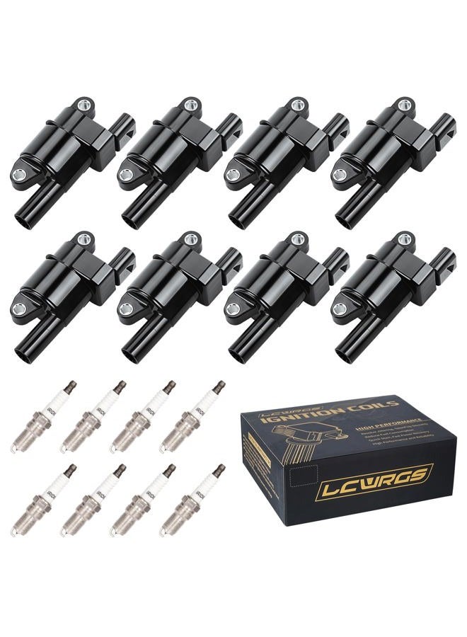 LCWRGS Set of 8 Round Ignition Coil Pack & Spark Plugs Fits for 5.3 6.2 Chevy Silverado 1500 Suburban Tahoe Camaro GMC Sierra Yukon 2014 2015 2016 2017 2018 2019 2020 Replaces# UF742 5C1876 - Image 1