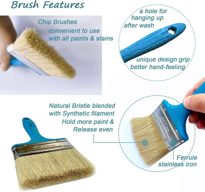 Magimate Bristle Stain Brush 4-inch Chip Large Paint Brush for Painting Walls, Cabinets, House Touch ups and Dust Cleaning - Image 3
