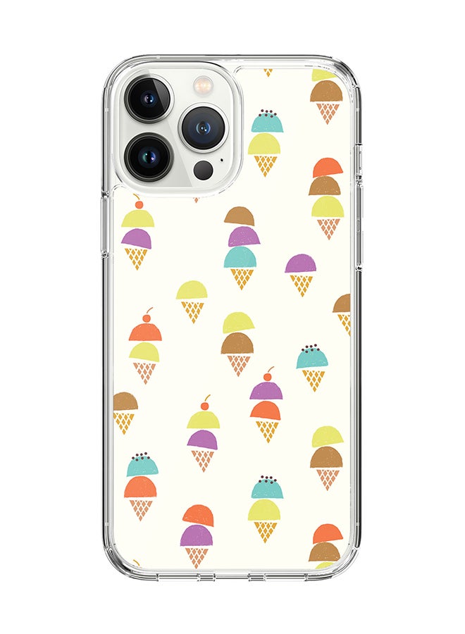 Classic Clear for Apple iPhone 14 Pro Max Case Hybrid Soft Cover Flexible Edges Anti Drop TPU PC Gel Thin Transparent Cover - Scoopy Cones Full Print