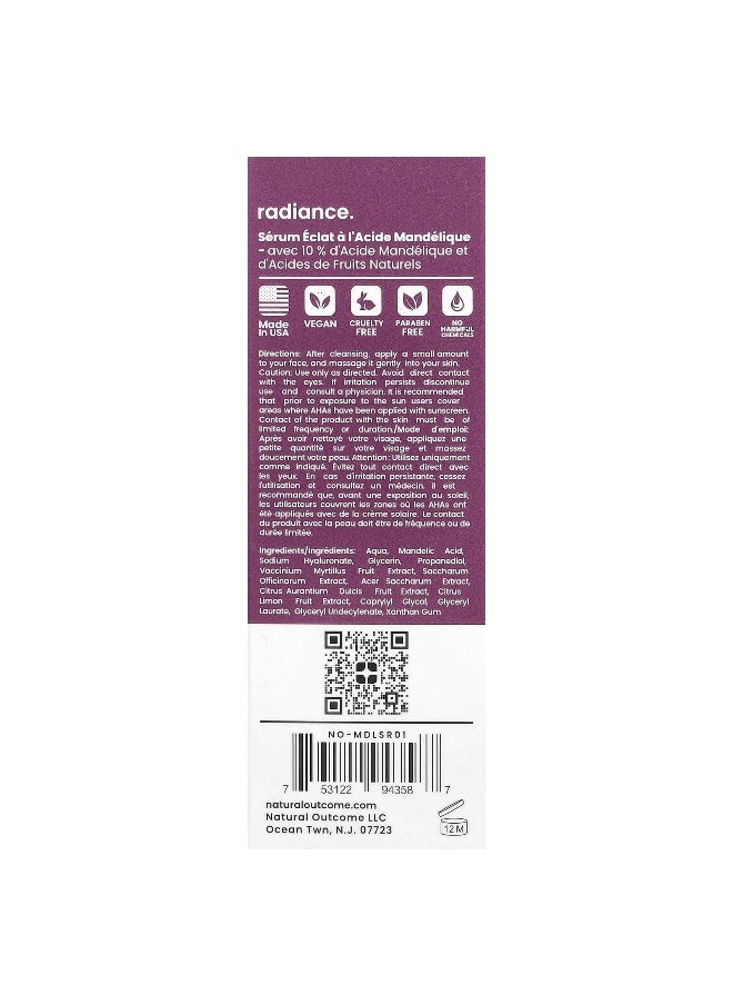 natural outcome Natural Outcome, Mandelic, Radiance Serum, Fragrance Free, 1 oz (30 ml)  - Image 3
