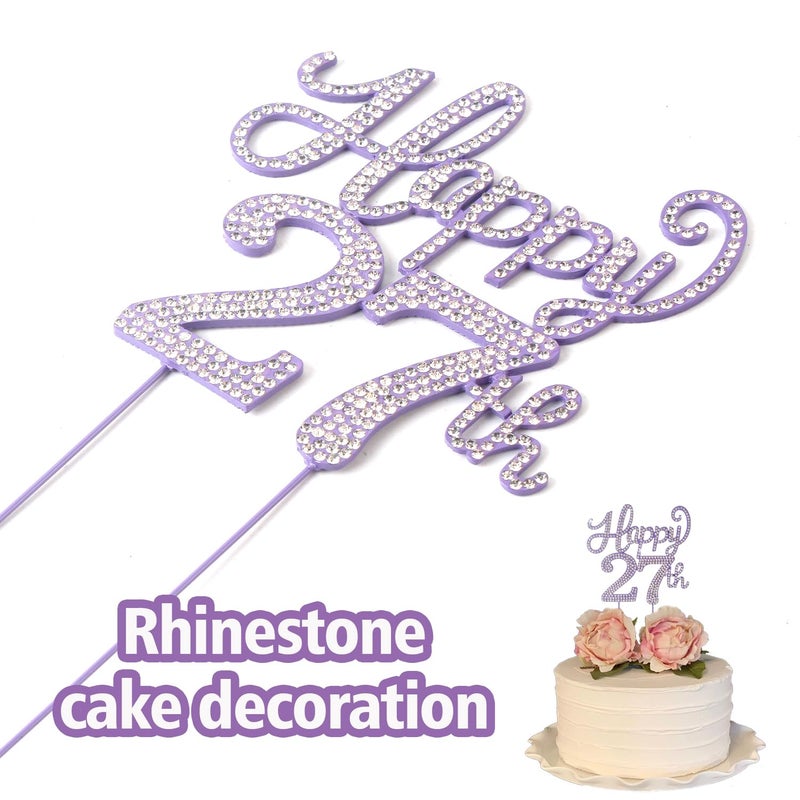 LASKYER Happy 27th Birthday Purple Rhinestone Cake Topper - 27th Birthday/Anniversary Cheers to 27 Years Old Bday Party Metal Sparkly Centerpieces Decorations. - Image 2