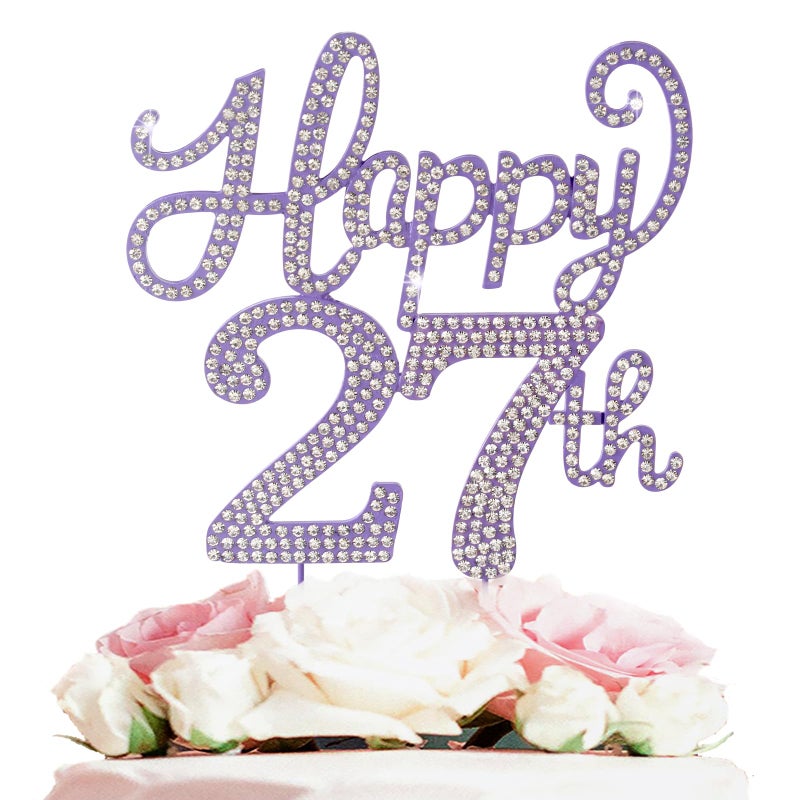 LASKYER Happy 27th Birthday Purple Rhinestone Cake Topper - 27th Birthday/Anniversary Cheers to 27 Years Old Bday Party Metal Sparkly Centerpieces Decorations. - Image 1