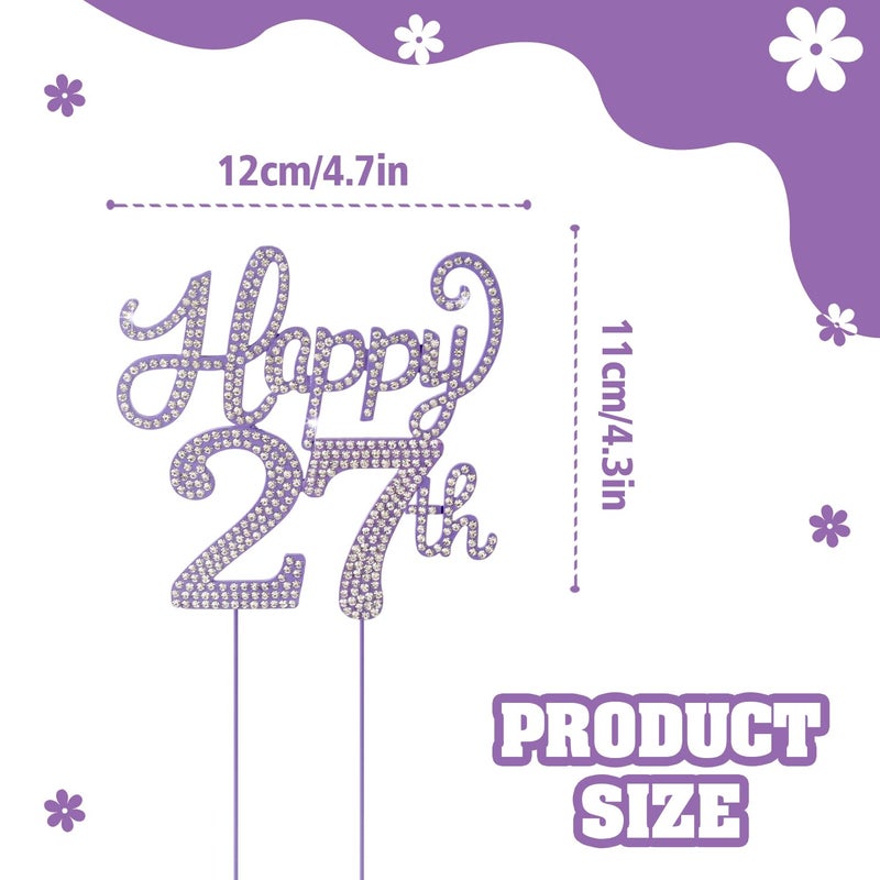 LASKYER Happy 27th Birthday Purple Rhinestone Cake Topper - 27th Birthday/Anniversary Cheers to 27 Years Old Bday Party Metal Sparkly Centerpieces Decorations. - Image 3