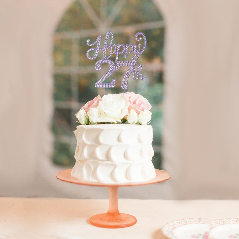 LASKYER Happy 27th Birthday Purple Rhinestone Cake Topper - 27th Birthday/Anniversary Cheers to 27 Years Old Bday Party Metal Sparkly Centerpieces Decorations. - Image 5