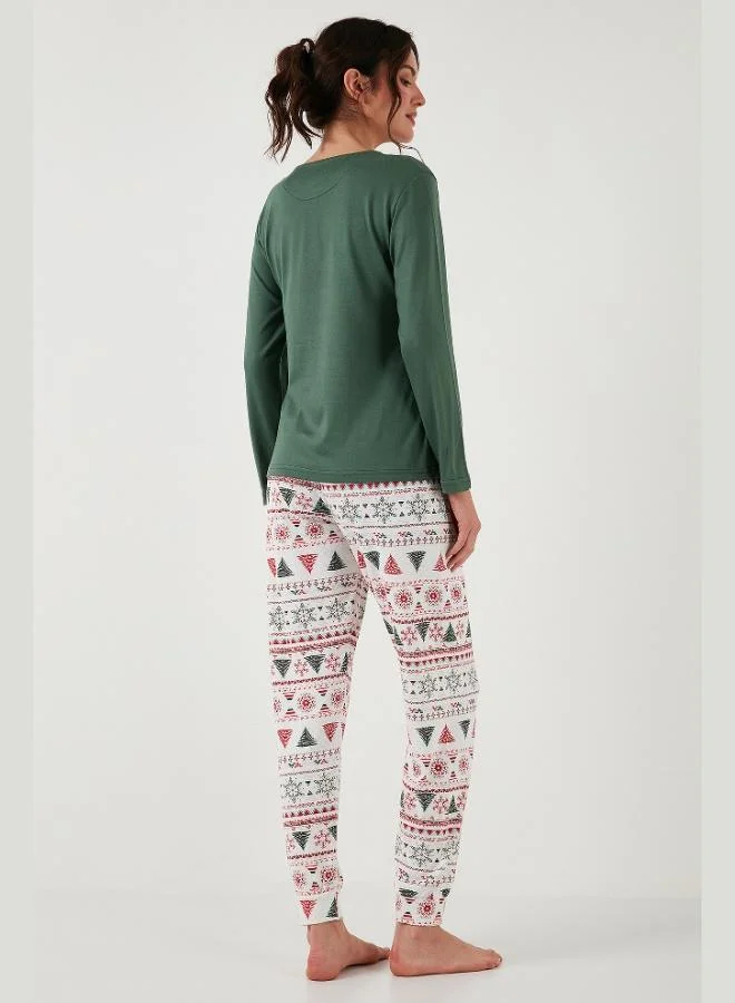 Lela  Lela Stretch Regular Fit Elastic Waist Crew Neck Pajama Set Women's Pajama Set 65714101 for Women | Best Price UAE