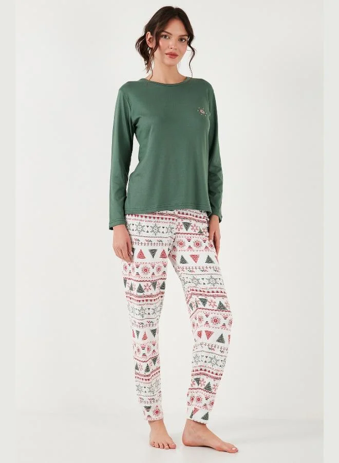 Lela  Lela Stretch Regular Fit Elastic Waist Crew Neck Pajama Set Women's Pajama Set 65714101 for Women | Best Price UAE