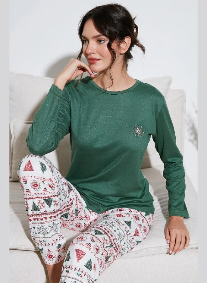 ليلا طقم بيجامة نسائي ليلا بقصة عادية وخصر مطاطي ورقبة دائرية