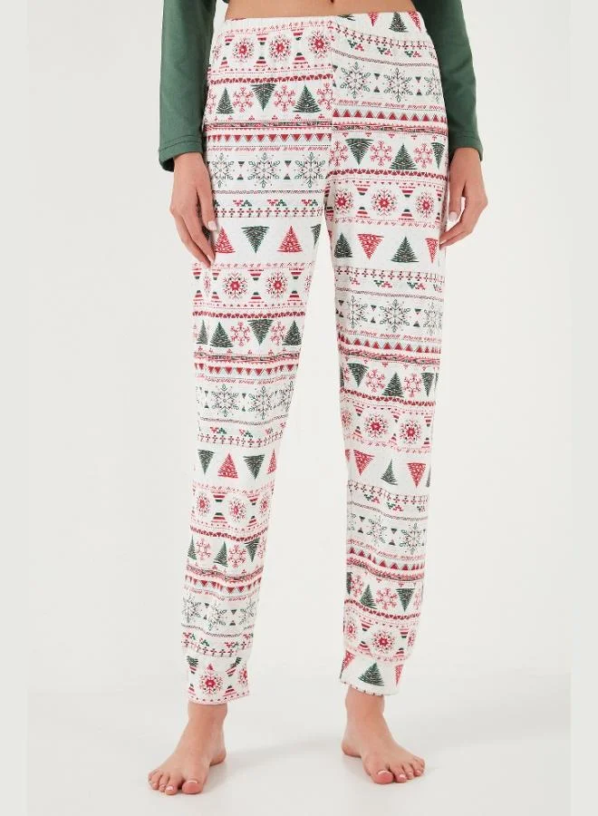 Lela  Lela Stretch Regular Fit Elastic Waist Crew Neck Pajama Set Women's Pajama Set 65714101 for Women | Best Price UAE
