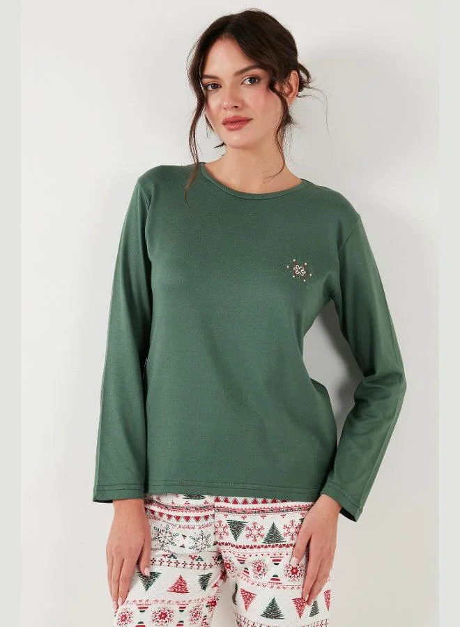 Lela  Lela Stretch Regular Fit Elastic Waist Crew Neck Pajama Set Women's Pajama Set 65714101 for Women | Best Price UAE