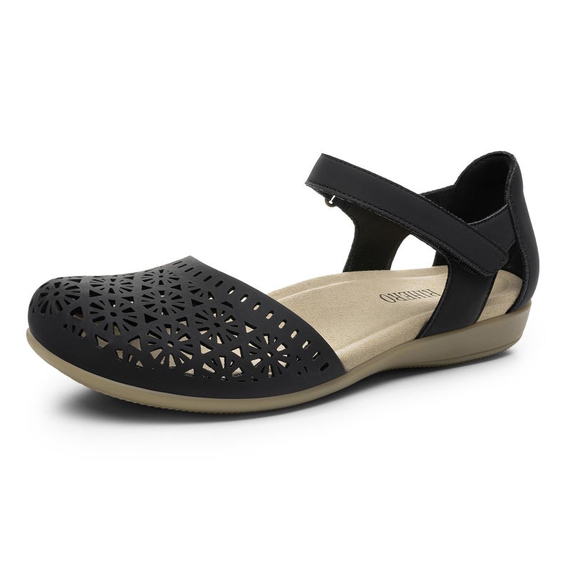 Rihero Womens Closed Toe Sandals Black Dressy Hollow Out Adjustable Ankle Strap Sandals for Women Summer Casual Flats with Arch Support for Office Beach 9 - Image 1