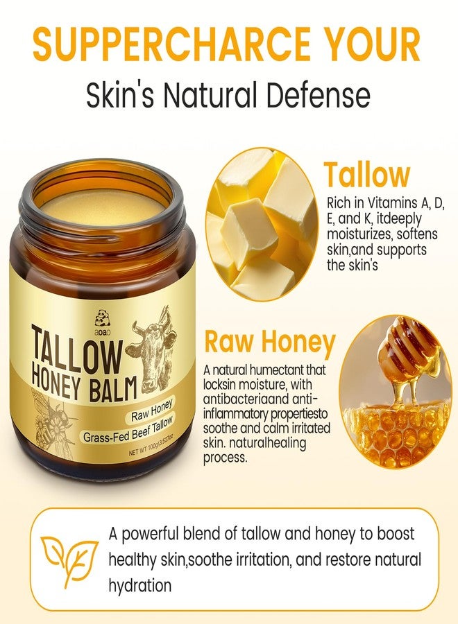 AOAO Tallow Honey Balm for Face & Body, Moisturizer with Organic Grass-Fed Beef Tallow & Raw Wild Honey, Not Diluted, Natural Hydration, Soothes & Nourishes Dry, Sensitive (Tallow Honey_3) - Image 2