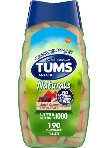 TUMS TUMS Naturals Ultra Strength Antacid Chews for Heartburn Relief, Great for a Summer BBQ - Black Cherry & Watermelon - 190 Count 