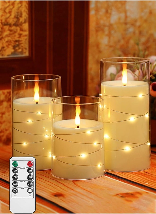 Topyich Ramadan Decorations For Home, Flameless LED Candles with Timer 3 pc Flickering Flameless Candles for Romantic Ambiance and Home Decoration,with Embedded Star String，Battery Operated Candles  - Image 1