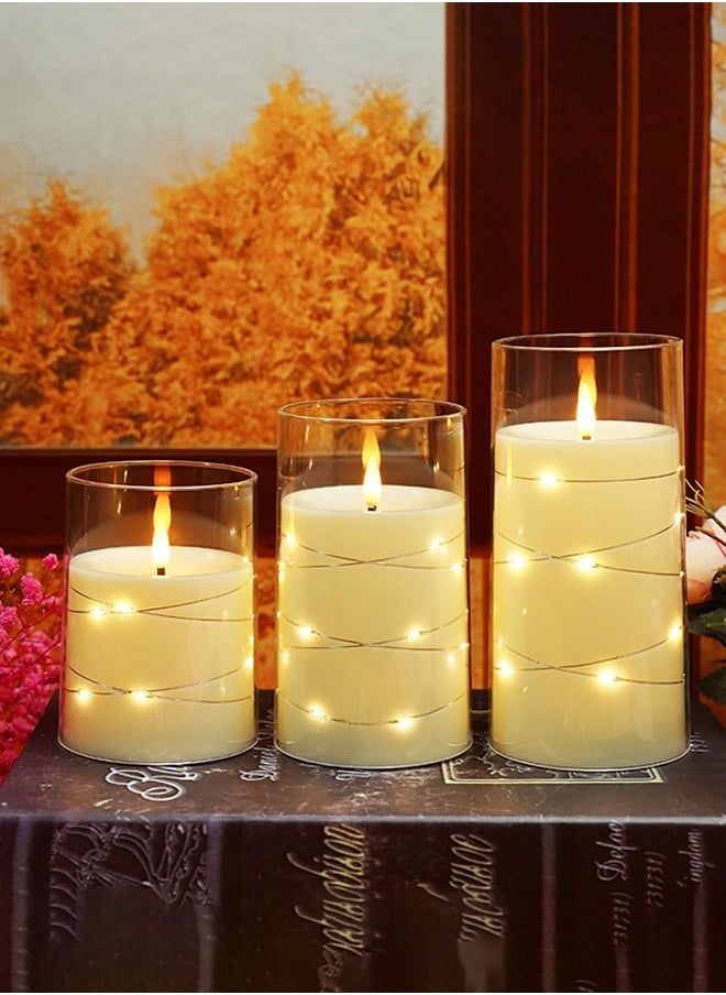 Topyich Ramadan Decorations For Home, Flameless LED Candles with Timer 3 pc Flickering Flameless Candles for Romantic Ambiance and Home Decoration,with Embedded Star String，Battery Operated Candles  - Image 2