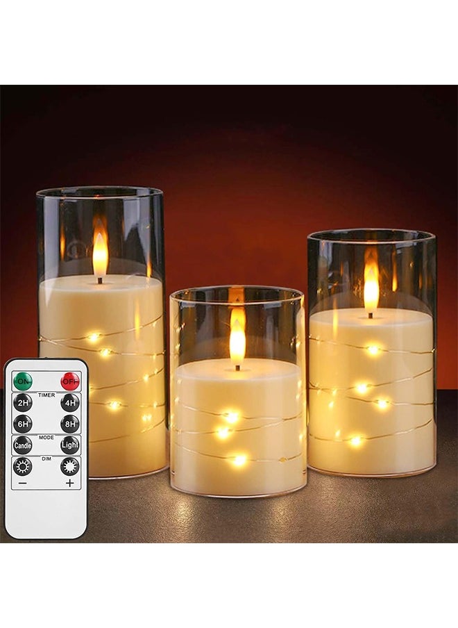 Topyich Ramadan Decorations For Home, Flameless LED Candles with Timer 3 pc Flickering Flameless Candles for Romantic Ambiance and Home Decoration,with Embedded Star String，Battery Operated Candles  - Image 3