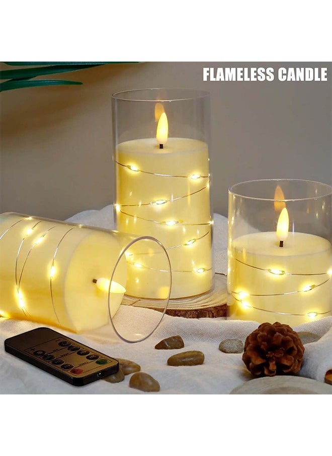 Topyich Ramadan Decorations For Home, Flameless LED Candles with Timer 3 pc Flickering Flameless Candles for Romantic Ambiance and Home Decoration,with Embedded Star String，Battery Operated Candles  - Image 5