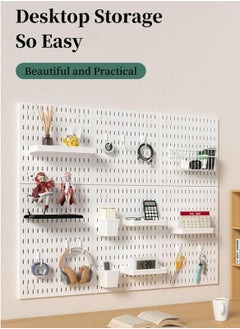 Dominy Pegboard Combination Kit, Wall Mounted Storage Set with 4 Pegboards & 18 Accessories Modular Hanging, Peg Boards Organizer for Walls Display, Kitchen Organizer, White 60×60cm  - Image 3